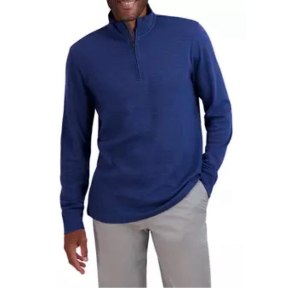 NWT Chaps Long Sleeve Quarter Zip Rice Knit Jacket Sweater Sz Large Newport Navy - Picture 1 of 16